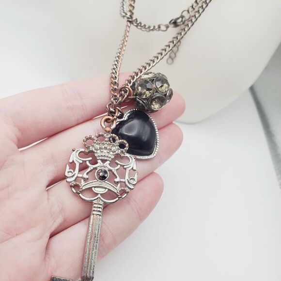 Lunar Moth Skeleton Key Necklace in Antique Silver (larger  Silver estate old skeleton‎ key necklace